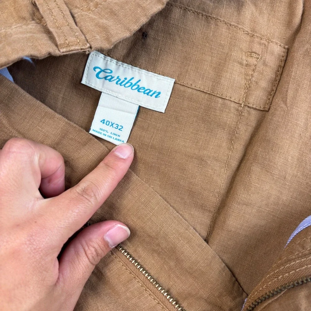 Caribbean 100% Linen Drawstring Pants Men 40x30 Brown Straight Leg Beach Wedding